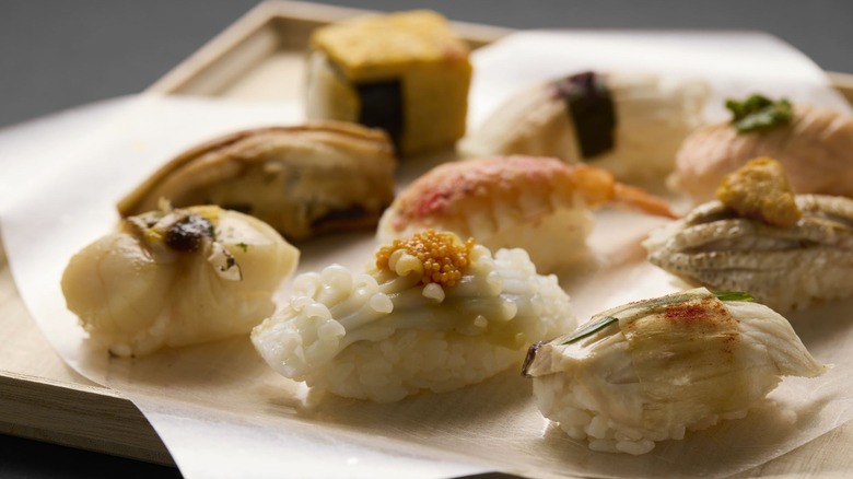 A plate of Kanetsu cooked sushi 