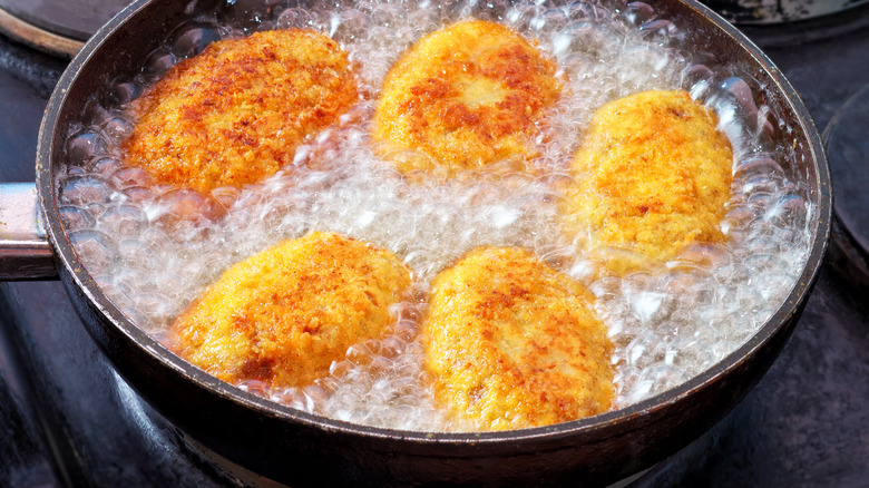 Croquettes deep-frying for Korokke-Pan