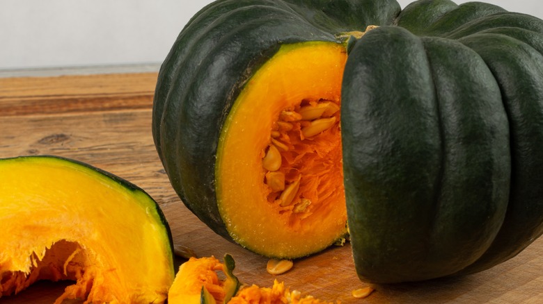 kabocha squash on cutting board