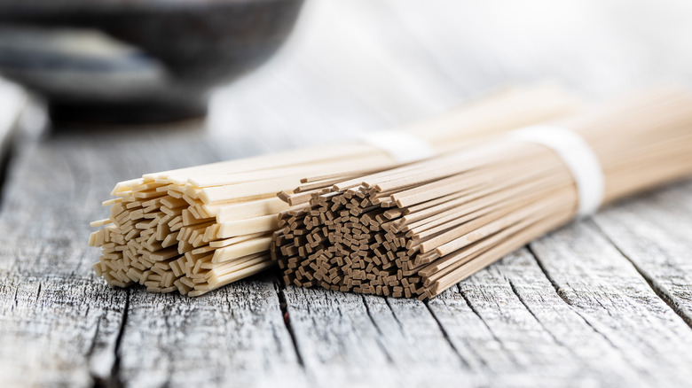 Soba and udon noodles uncooked 