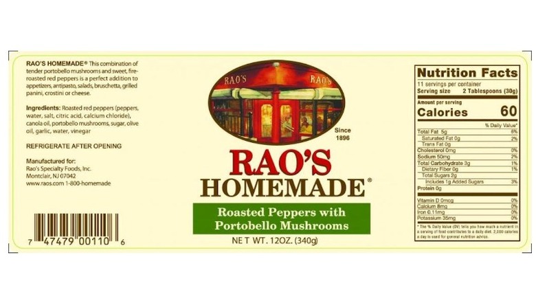 Label of recalled Rao's product containing allergens