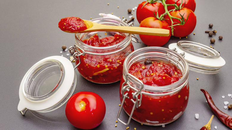 Jars of homemade tomato jam