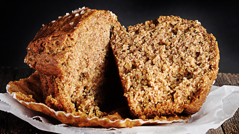 Bran muffin sliced in half