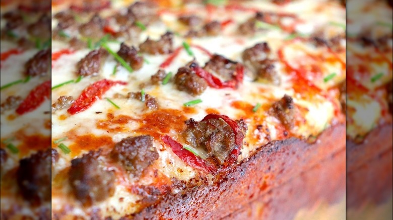 Pistores Detroit-style pizza with sausage