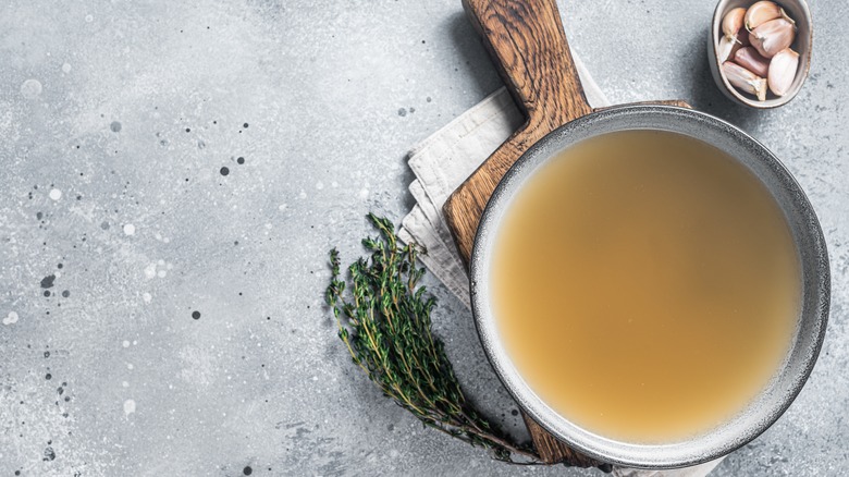 Chicken stock in bowl