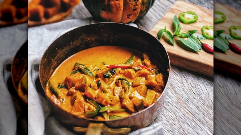 Pan of thai pumpkin curry