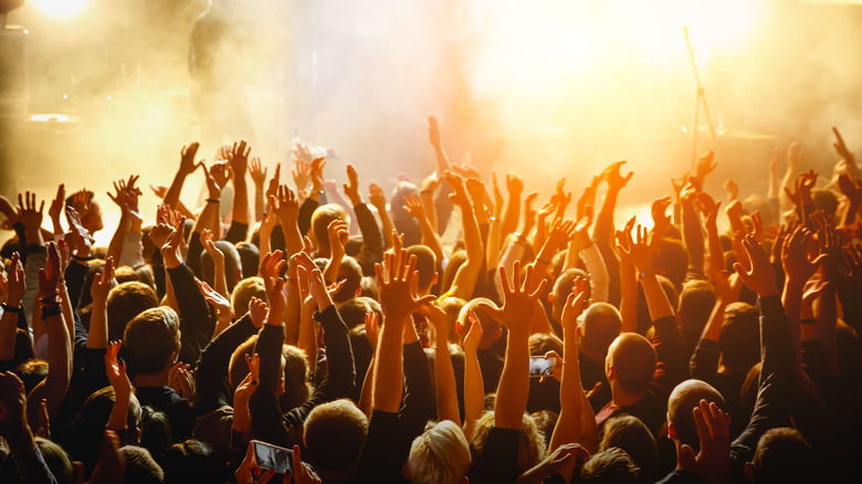 Concert crowd raising hands