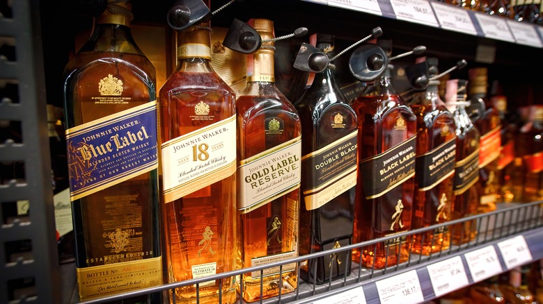 Whisky bottles on shelf