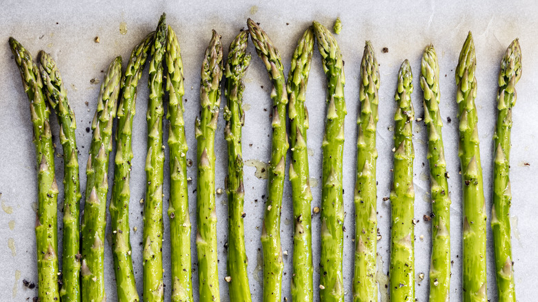 Asparagus on baking tray