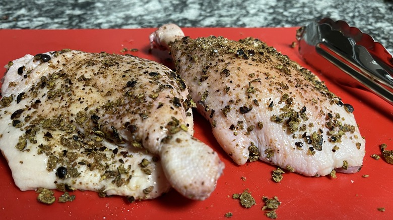 juniper seasoned raw duck thighs