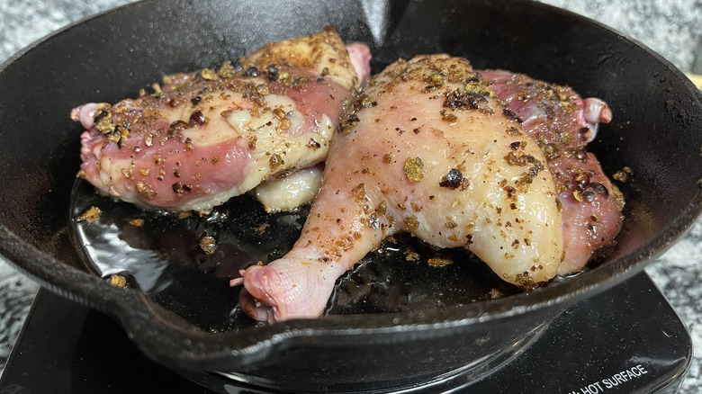 duck thighs in pan