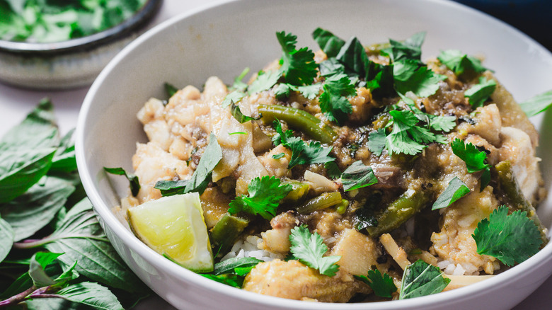 Bowl with rice and curry