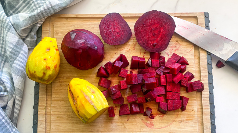 large cutting board with beets