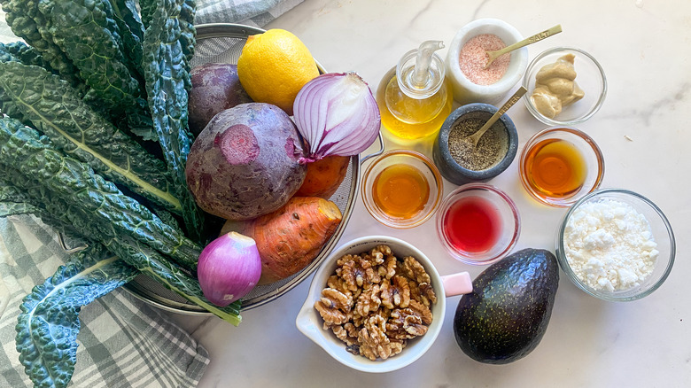 ingredients for kale and beet salad