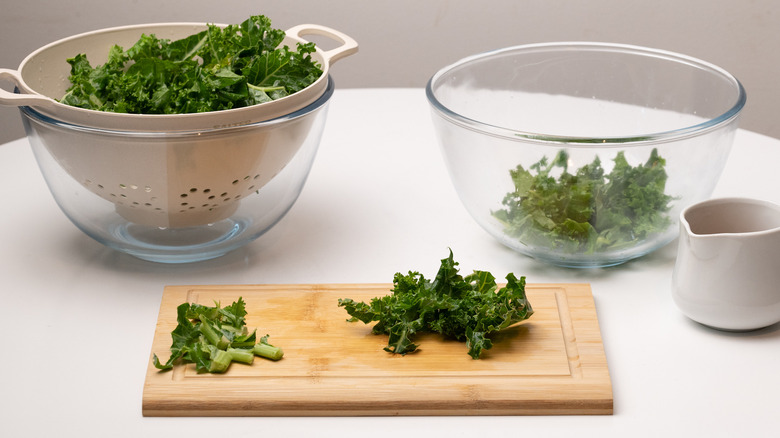 removing woody stalks from kale