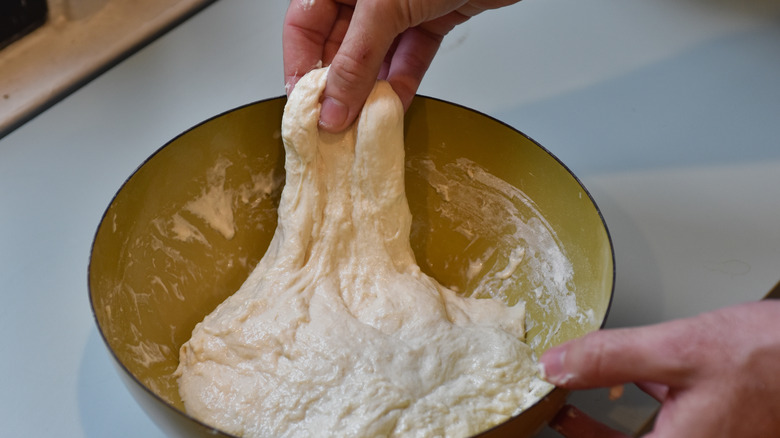 pulling and folding sourdough