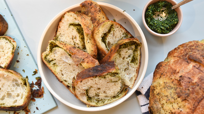 kale pesto swirled sourdough bread