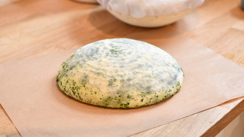 bread boule on parchment paper