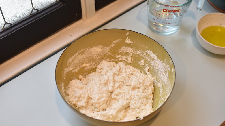 adding flour to wet ingredients