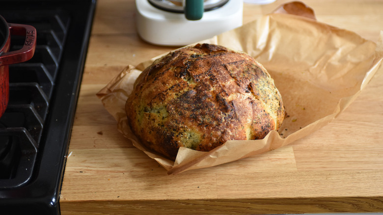 baked pesto sourdough loaf