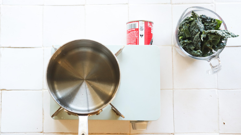 Small pot of water boiling