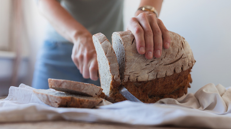 Cutting homemade bread