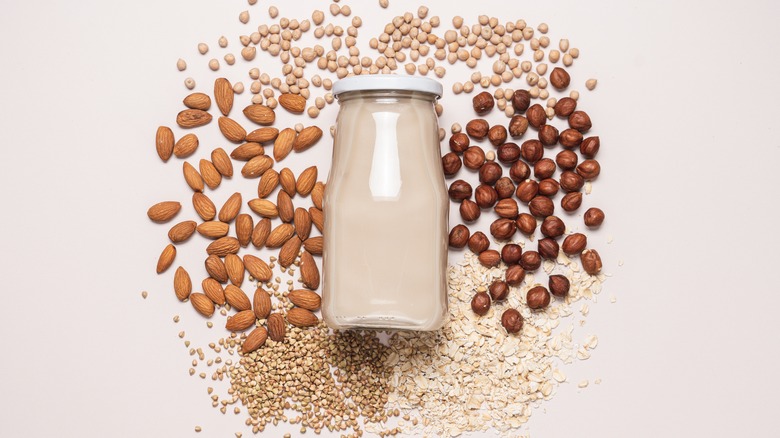 container of milk with nuts