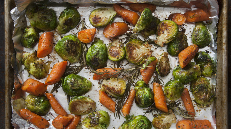 Sheet of roasting vegetables