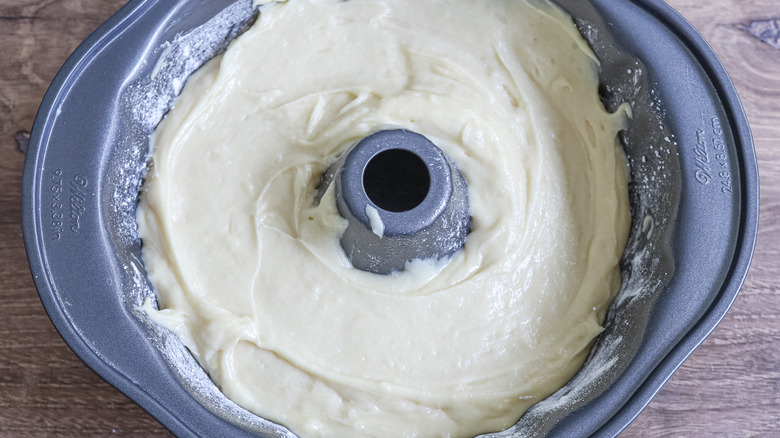 bundt pan filled with batter