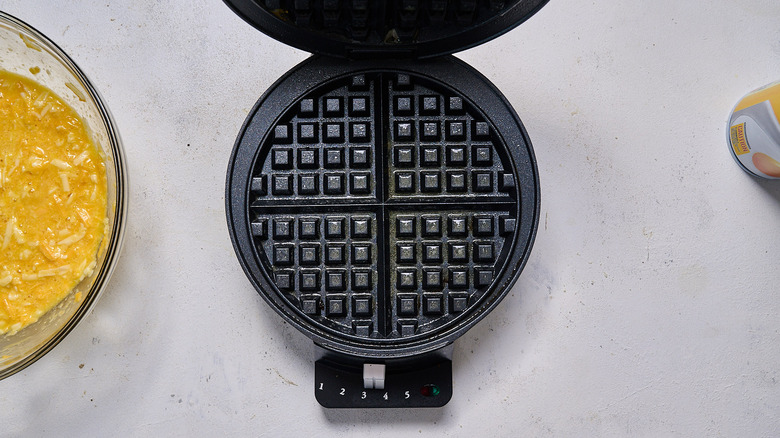 waffle iron sprayed with oil