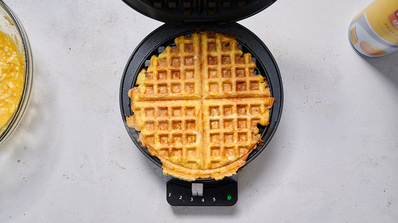 browned waffle in waffle iron