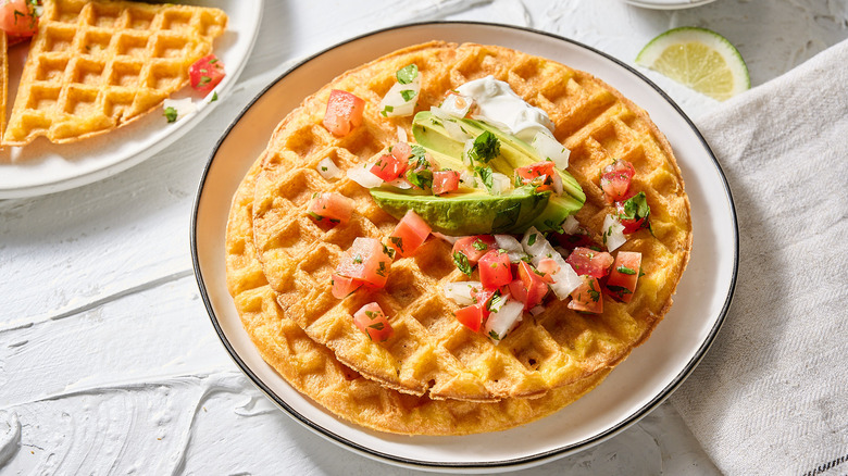 waffles with pico de gallo on plate