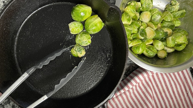 Brussels sprouts in pan