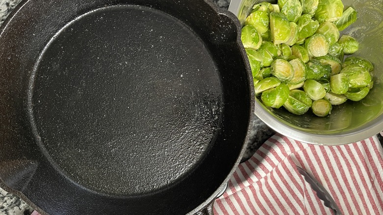 empty pan with Brussels sprouts