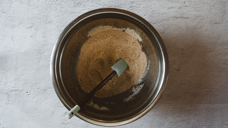 Ingredients in a bowl with spatula