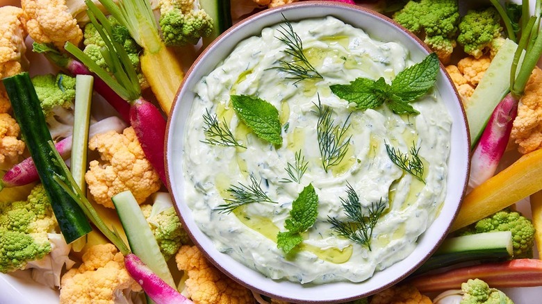 bowl of avocado tzatziki dip