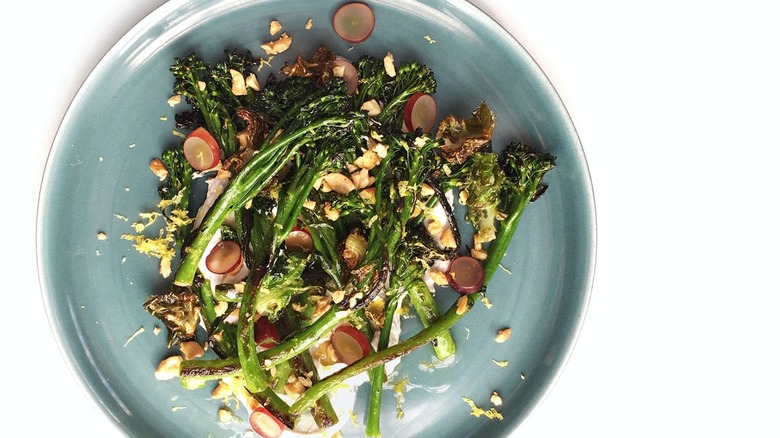 plate of broccolini with yogurt 