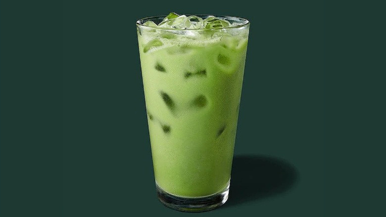 Iced pineapple matcha in glass