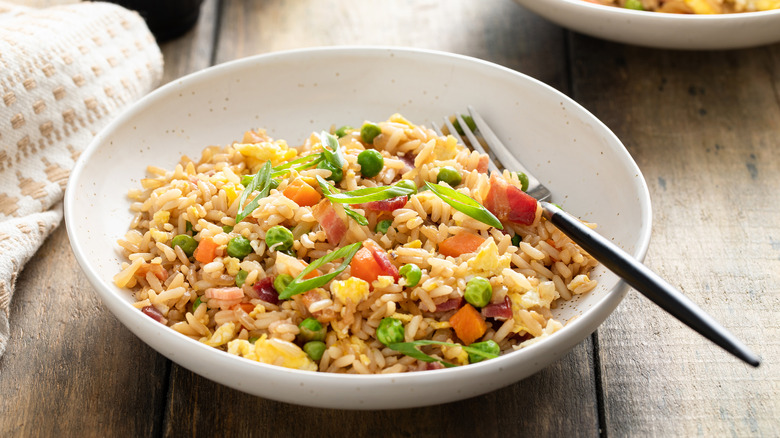 fried rice in white bowl