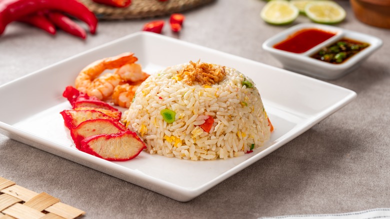 fried rice served at table