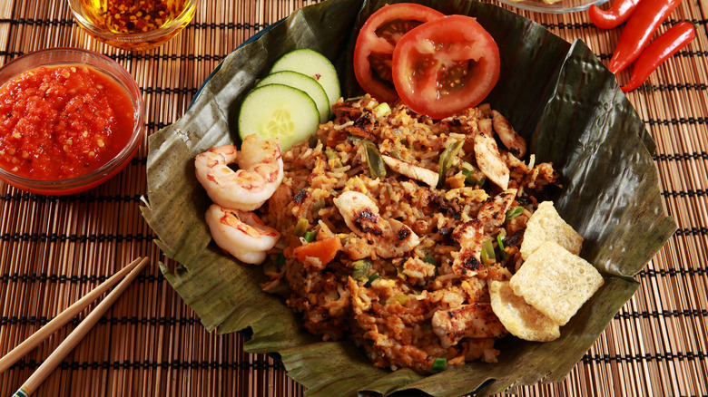 Indonesian fried rice on dish