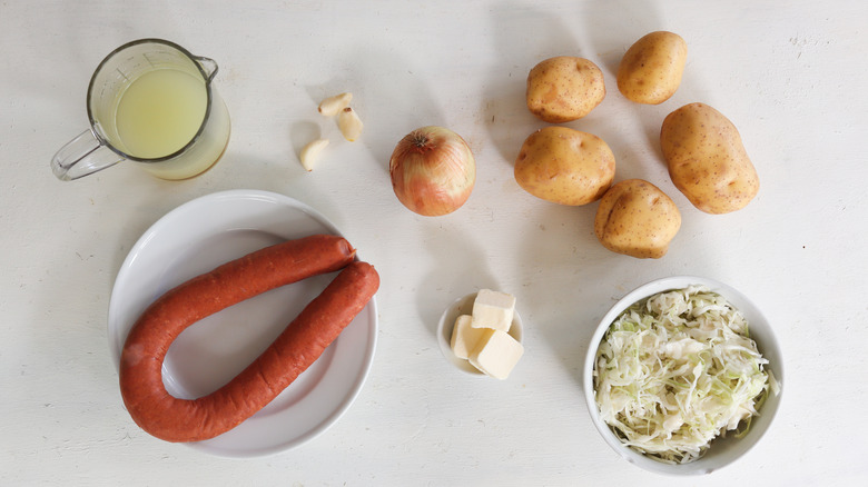 ingredients for kielbasa and sauerkraut dish
