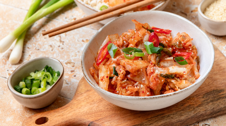 Bowl of kimchi with green onions