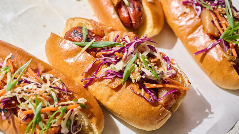 hot dog with kimchi and slaw