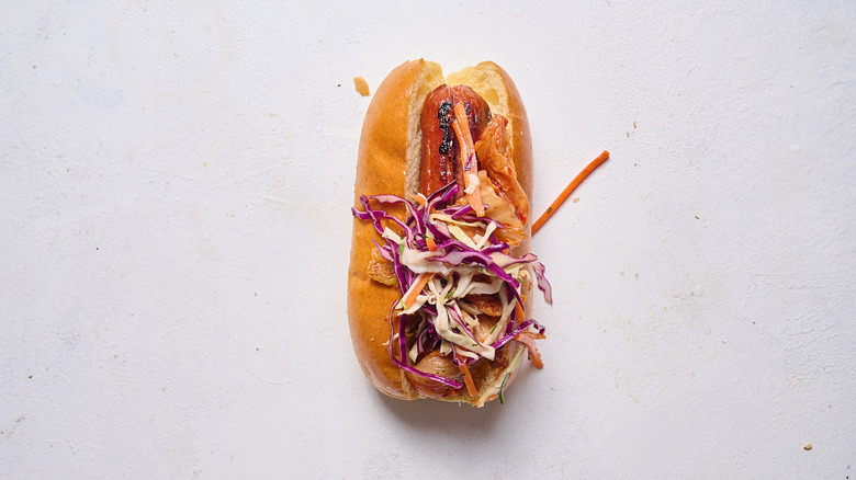 coleslaw on top of hot dog