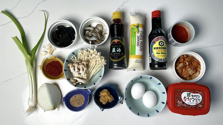 ingredients for tofu kimchi stew