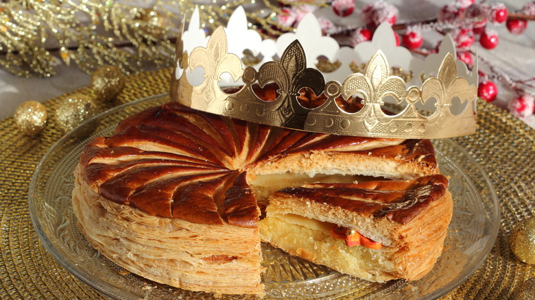 European king cake with paper crown