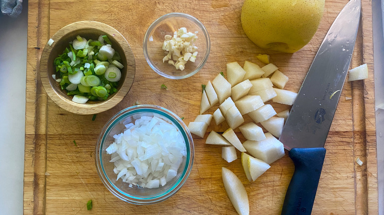 chopped ingredients on cutting board