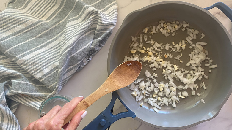 onions in frying pan