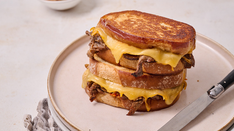 beef bulgogi grilled cheese on plate